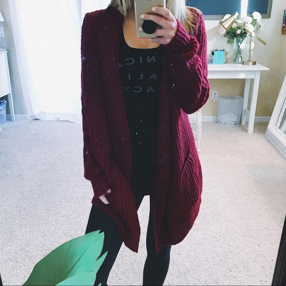Forever 21 Sweaters - Maroon knit cardigan